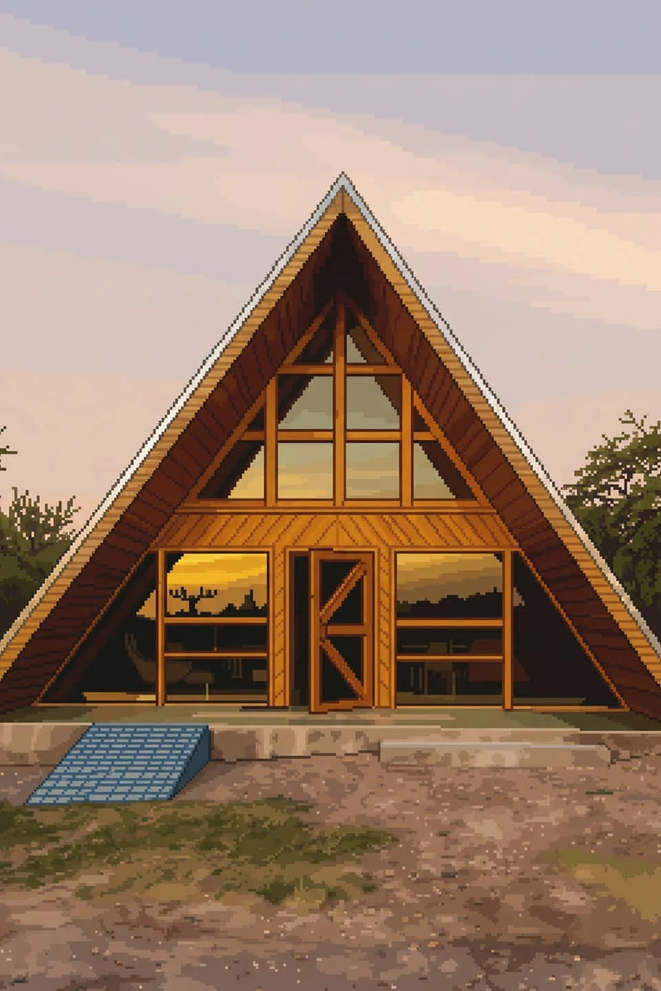 Pixel art A-frame cabin illustration from NanoPic