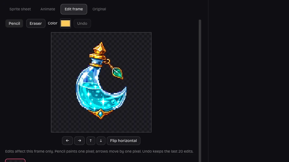 Real pixel editing controls for an imported image asset