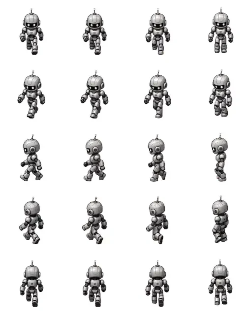 Selected robot poses from the Spritesheet AI public animation sheet